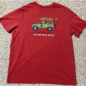 Life Is Good T Shirt LARGE Short Sleeve On The Road Again Camping Jeep Kayak